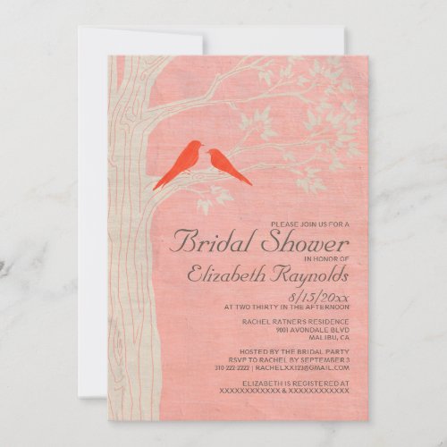 Elegant Red Birds Bridal Shower Invitations