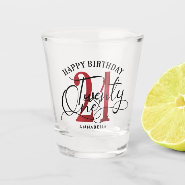 Elegant Red & Black 21st Birthday  Shot Glass (Front)
