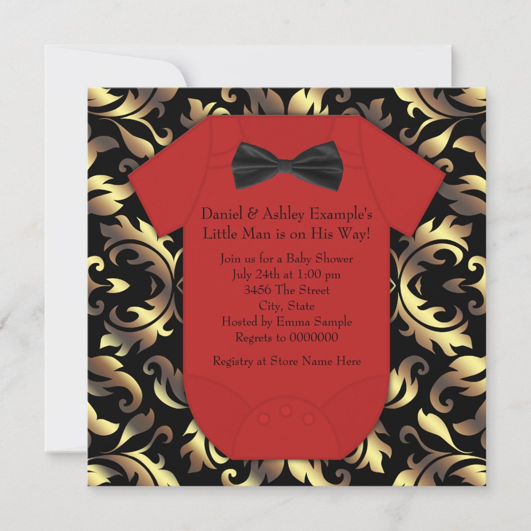 Elegant Red Black and Gold Baby Boy Shower Invitation Zazzle