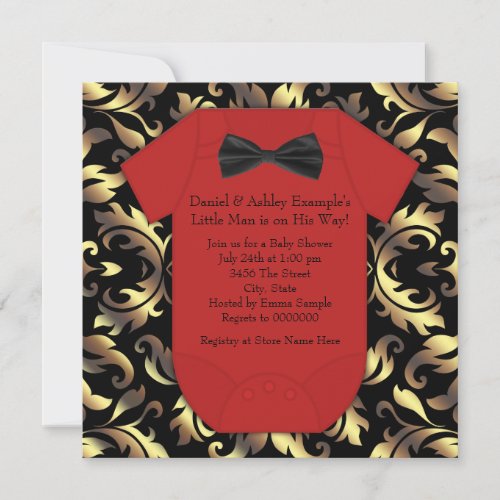 Elegant Red Black and Gold Baby Boy Shower Invitation