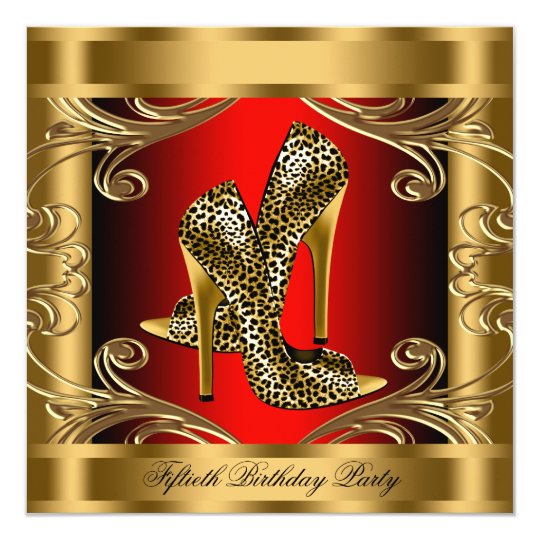 Elegant Red Black and Gold Birthday Party Card
