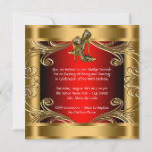Elegant Red Black and Gold Birthday Party Invitation (Back)