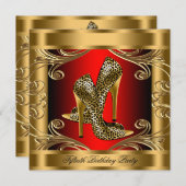 Elegant Red Black and Gold Birthday Party Invitation (Front/Back)