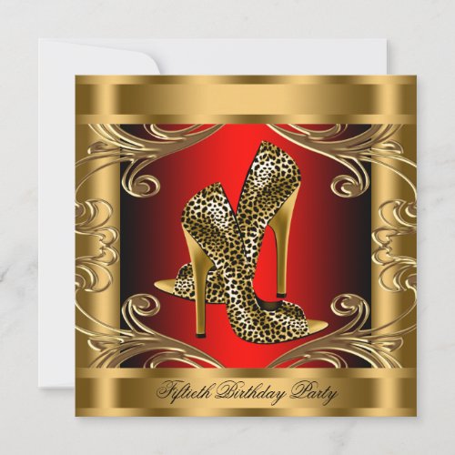 Elegant Red Black and Gold Birthday Party Invitation