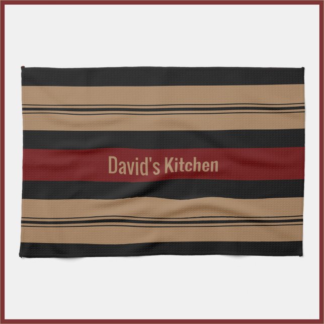 Elegant Red Black and Gold Bold Striped Kitchen Towel (Creator Uploaded)