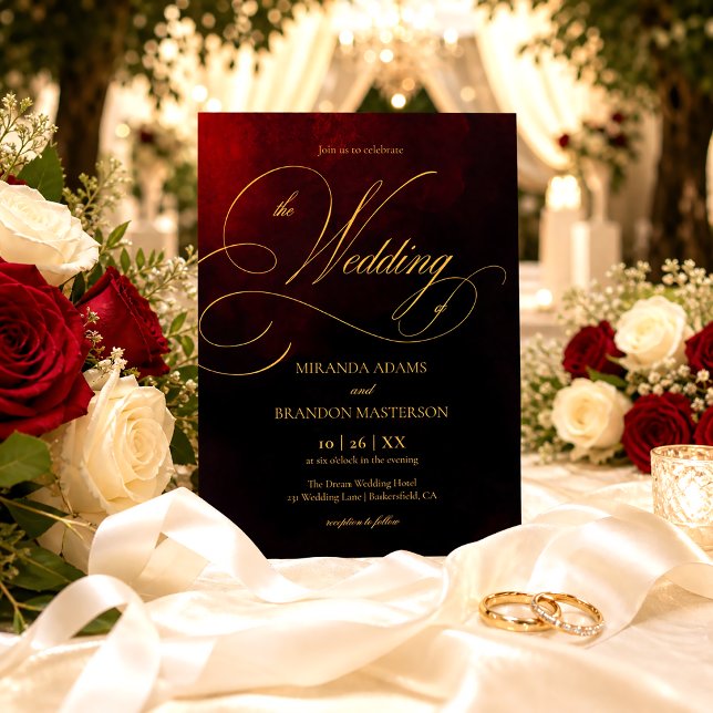 Elegant Red Black and Gold Calligraphy Wedding Invitation (Creator Uploaded)