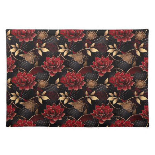 Elegant Red Black and Gold Floral Marble Pattern Cloth Placemat