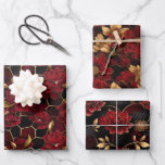 Elegant Red, Black and Gold Floral Marble Patterns Wrapping Paper Sheets<br><div class="desc">Elegant Red,  Black and Gold Floral Marble Patterns</div>