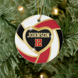 Elegant Red, Black and Gold Volleyball Ceramic Orn Ornament