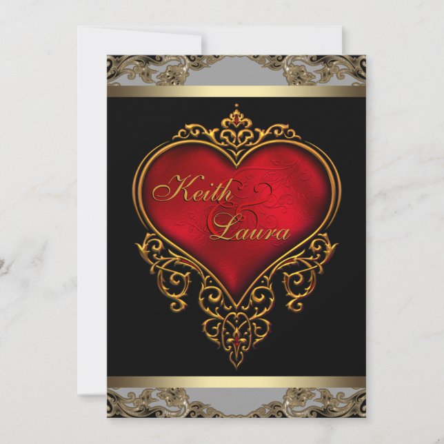 Elegant Red Black and Gold Wedding Invitation (Front)