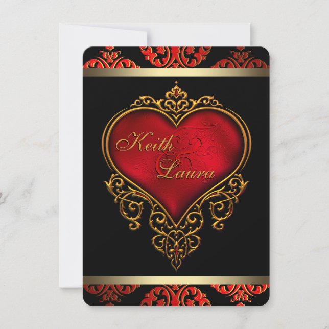Elegant Red Black and Gold Wedding Invitation (Front)