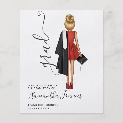 Elegant Red Black and White Girl Grad Invitation Flyer