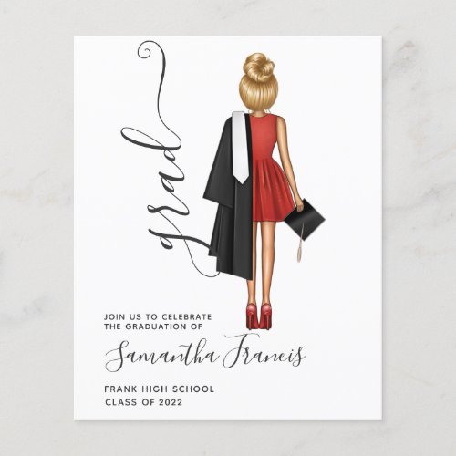 Elegant Red Black and White Girl Grad Invitation Flyer