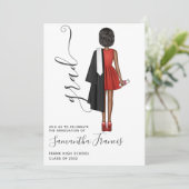 Elegant Red, Black and White Girl Graduation Party Invitation (Standing Front)