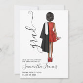 Elegant Red, Black and White Girl Graduation Party Invitation (Front)