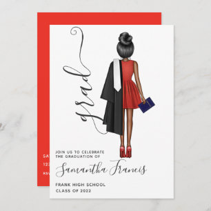 Elegant Red, Black and White Girl Graduation Party Invitation