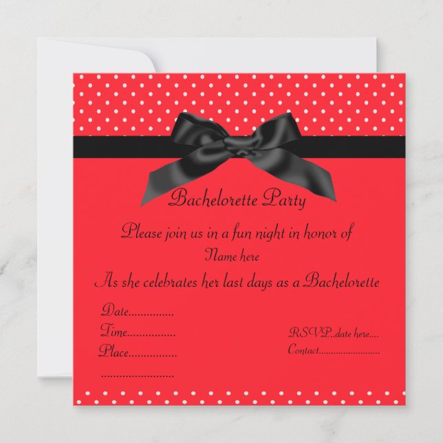ELEGANT RED BLACK BOW BACHELORETTE INVITE (Front)