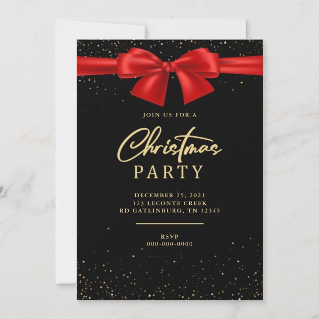 Elegant Red Black Bow Christmas Holiday Party Invitation (Front)