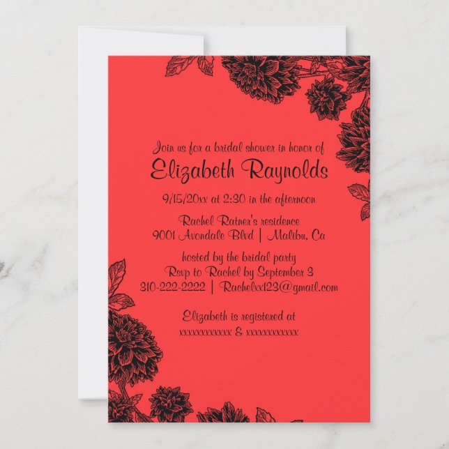 Elegant Red & Black Bridal Shower Invitations (Front)