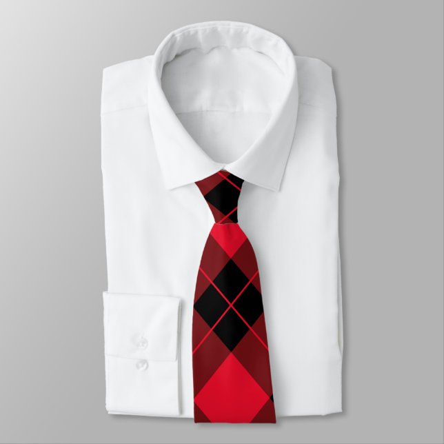 Elegant Red & Black Buffalo Plaid Pattern Neck Tie (Tied)