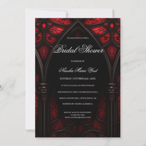 Elegant Red  Black Cathedral Gothic Bridal Shower Invitation