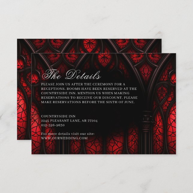 Elegant Red & Black Cathedral Gothic Wedding Enclosure Card (Front/Back)