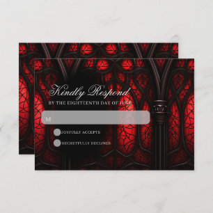 Elegant Red & Black Cathedral Gothic Wedding RSVP Card
