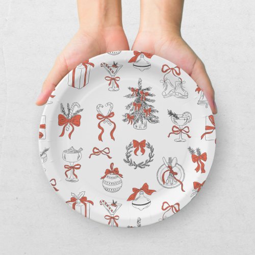 Elegant Red Black Christmas Holiday Party Paper Plates
