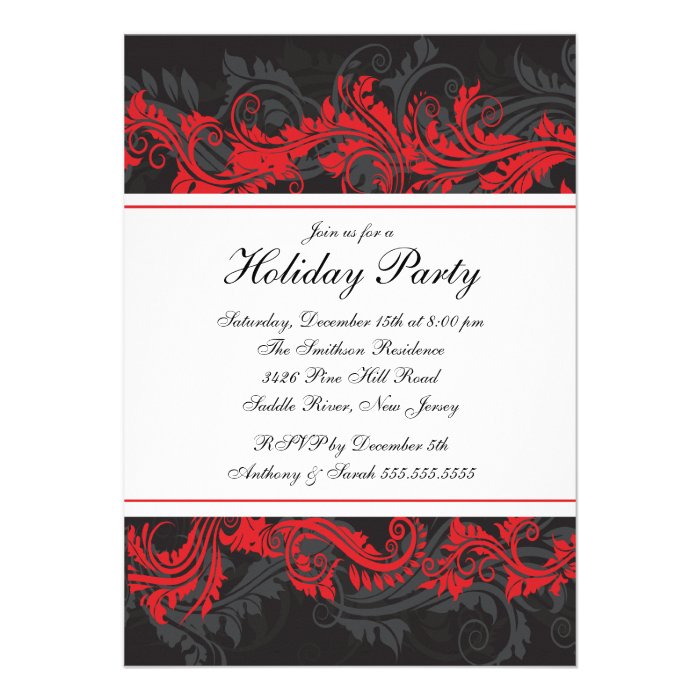 Elegant Red & Black Christmas Party Invitation