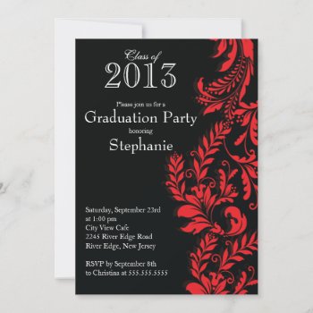 Elegant Red Black Class Of 2013 Graduation Party Invitation by alleventsinvitations at Zazzle