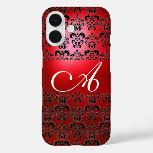 ELEGANT RED BLACK DAMASK MONOGRAM iPhone 16 CASE