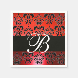 ELEGANT RED BLACK DAMASK WEDDING MONOGRAM NAPKINS