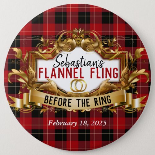 Elegant Red  Black Flannel  Plaid Wedding Button