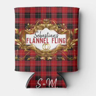 Elegant Red & Black Flannel   Plaid Wedding Can Cooler