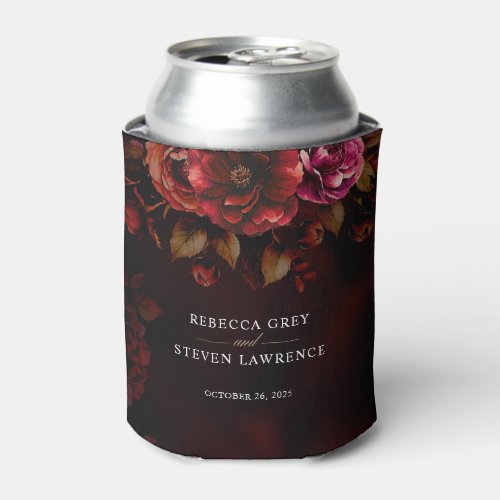 Elegant red black floral wedding  can cooler