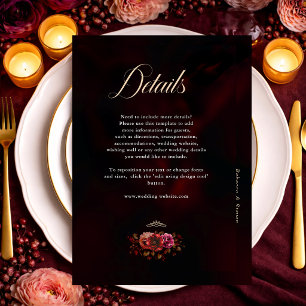 Elegant Red Black Floral Wedding Details Enclosure Card