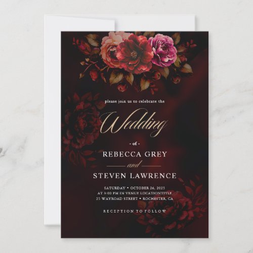 Elegant red black floral wedding  invitation