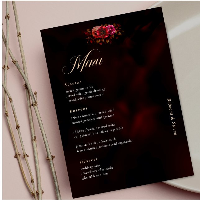 Elegant red black floral Wedding moody Menu (Creator Uploaded)