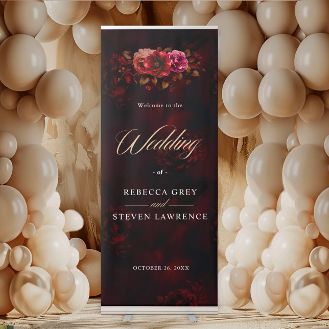 Elegant red black floral wedding moody romantic  retractable banner (Creator Uploaded)