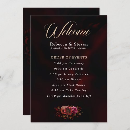 Elegant red black floral wedding  program