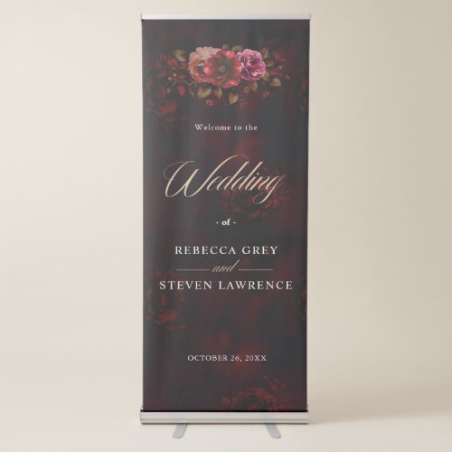 Elegant red black floral wedding  retractable banner