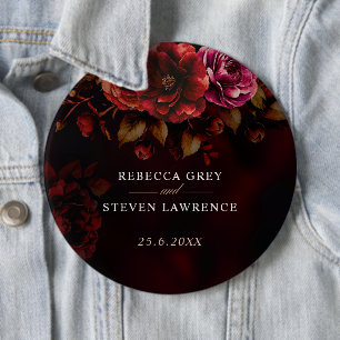 Elegant red black floral Wedding romantic moody Button