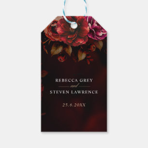 Elegant red black floral Wedding romantic moody Gift Tags
