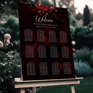 Elegant red black floral Wedding seating chart Foam Board