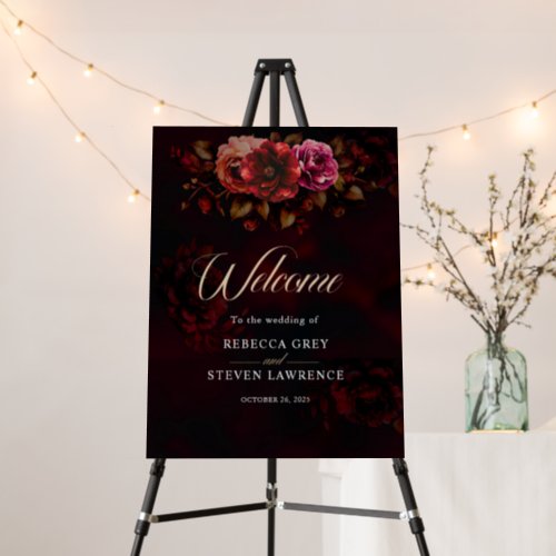 Elegant red black floral Wedding Welcome Foam Board