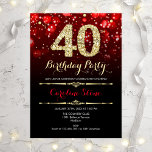 Elegant Red Black Gold 40th Birthday Invitation<br><div class="desc">40th Birthday Party Invitation. Elegant red black white design with faux glitter gold. Adult birthday invitation features diamonds and script font. Men's or women's bday invite.  Perfect for a stylish birthday party. Message me if you need further customization.</div>