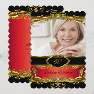 Elegant Red Black Gold 60th Birthday Party Invitation