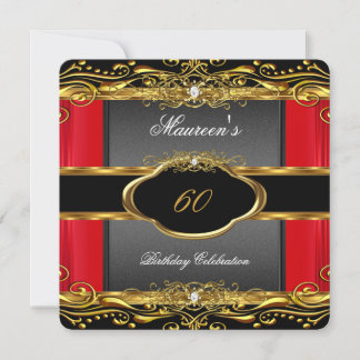 Elegant Red Black Gold 60th Birthday Party Invitation