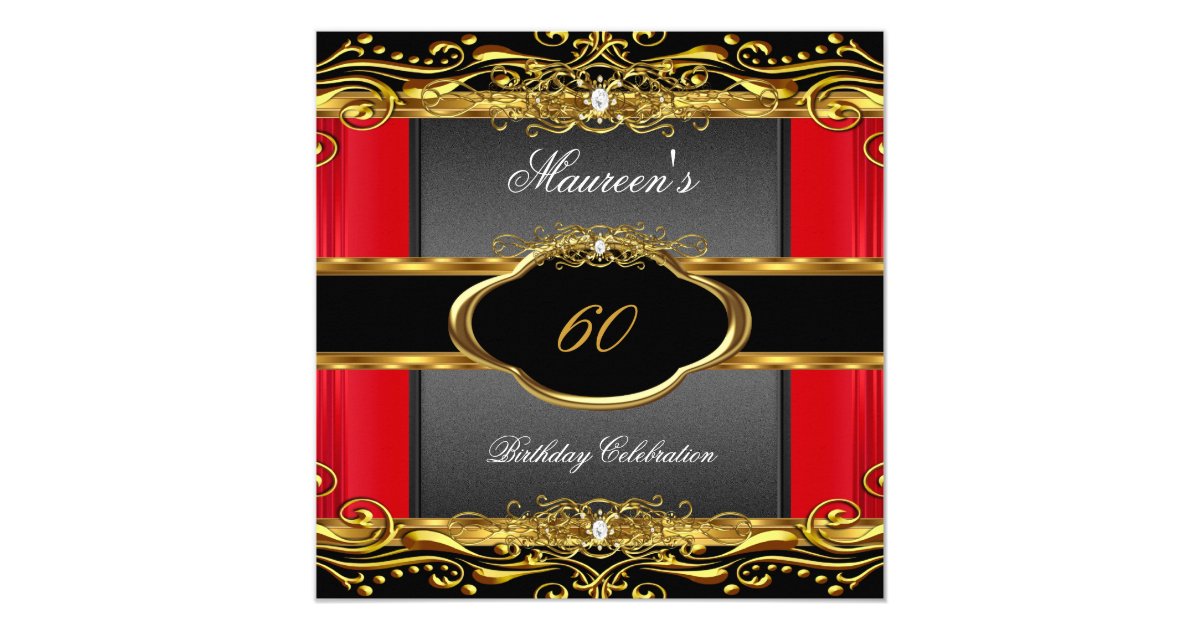 Elegant Red Black Gold 60th Birthday Party Invitation | Zazzle.com