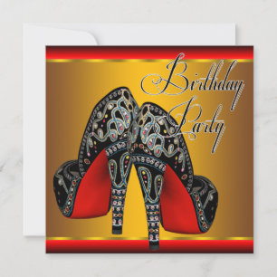 Elegant Red Black Gold Birthday Party Invitation